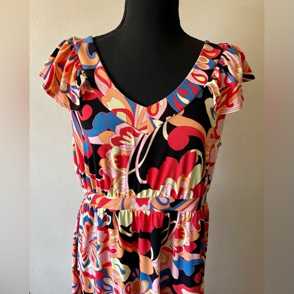 Iman Women’s Dress Black & Orange Size LP Ruffle Sleeves - Picture 2 of 5